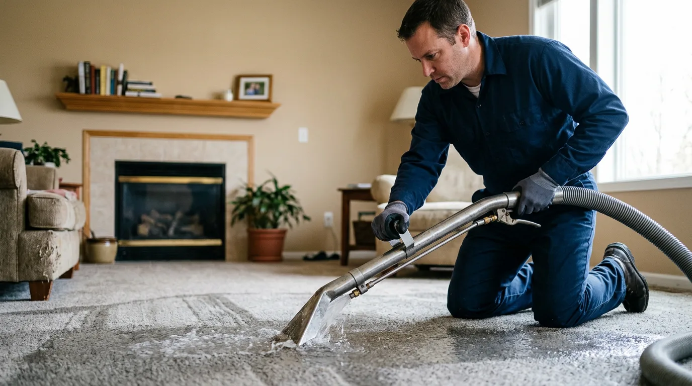 Water damage restoration technician working near Chouteau, OK